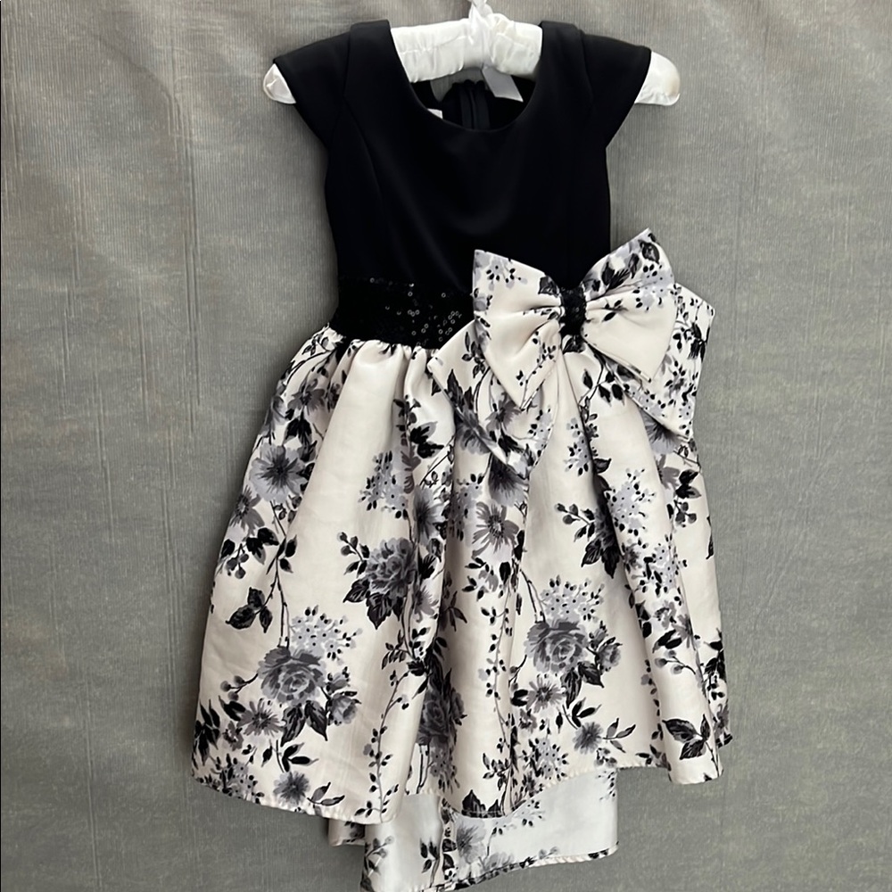 Elegant Black and White Floral Kids Dress